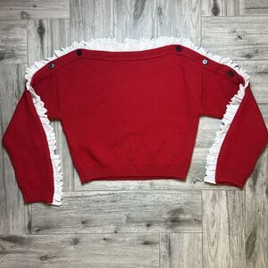 Philosophy Di Lorenzo Serafini Womens Red Ruffle Trim Virgin Wool Sweater Size 8